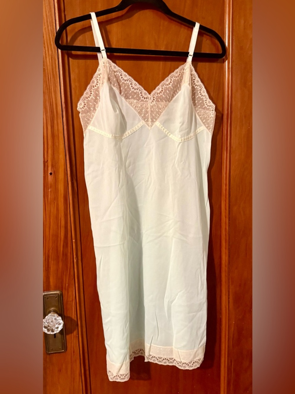 VTG 50s Hollywood Vassarette Seafoam/Mint Green & Lace Satin Slip Dress Sz A 38